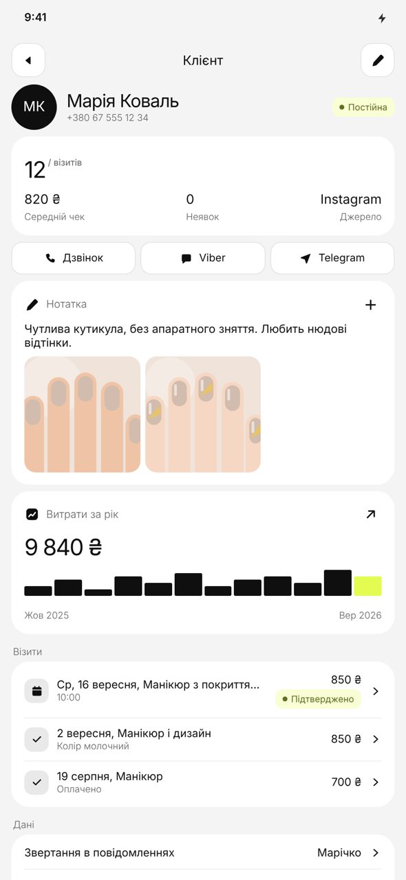 Картка клієнтки